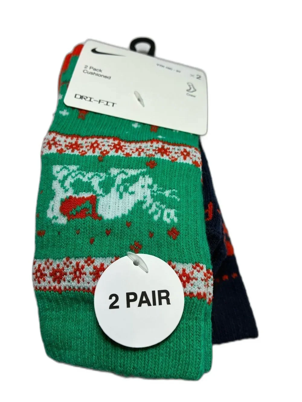 Nike Dri-FIT kids 2-Pack Cushioned Crew Socks - Green & Navy 7-9 yrs New